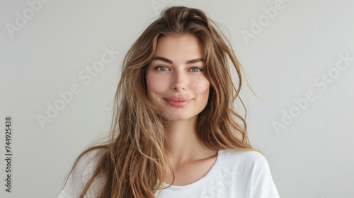 photo of a satisfied beautiful woman with no makeup happy face women's day poster