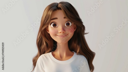 3d animated woman character happy face cute eyes illustration satisfied look