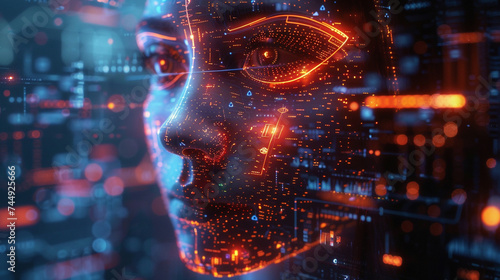 Artificial intelligence revolutionizing industries depicted with futuristic interfaces and quantum computing backdrops photo