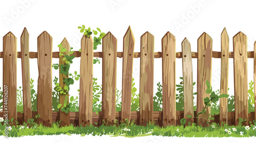 Garden wooden fence rustic isolated on white backgro