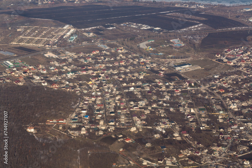 Aerial photography. Chisinau, Moldova, view from the airplane window. Winter panorama.