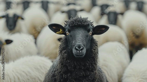 A Black Sheep Standing Out in a Flock of Sheep
