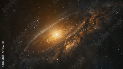 Nebula and galaxies in space. Abstract cosmos background, yellow space and stars background, wallpaper