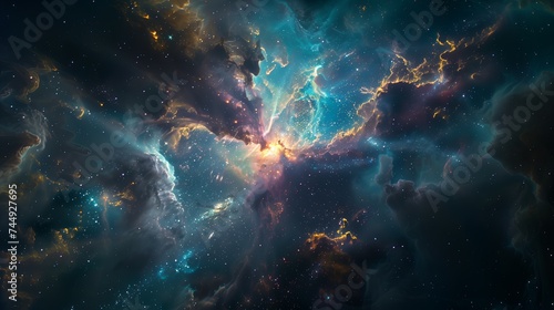 Nebula and galaxies in space. Abstract cosmos background, coloruful space and stars background, wallpaper © jirayut