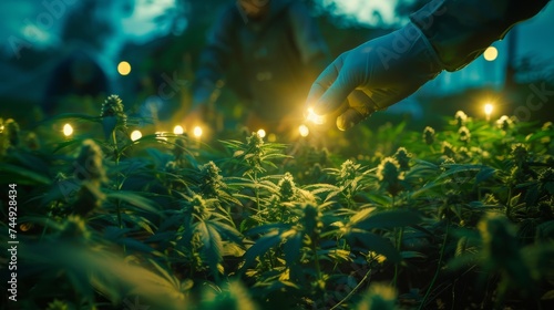 Workers gather ripe cannabis buds during the harvest season