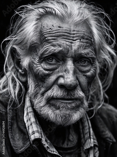 Portrait of an Old Man  High Contrast  Monochrome  AI Generative 