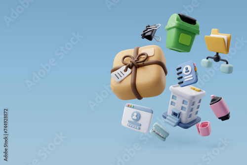 Set of 3d office icon, Business and finance concept