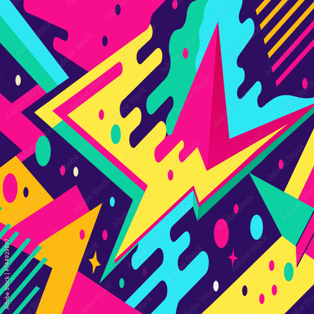 Vibrant Abstract Pop Art Color Paint Splash Pattern Background with Geometric Design Inspired by Trendy Memphis Style of the 80s-90s. Perfect for Wallpaper, Background, and Graphic Design Projects Vibrant Abstract Pop Art Color Paint Splash Pattern Background with Geometric Design Inspired by Trendy Memphis Style of the 80s-90s. Perfect for Wallpaper, Background, and Graphic Design Projects