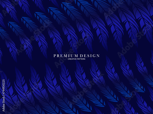 Blue feather premium background. Abstract dynamic composition. Modern vector feather illustration. photo