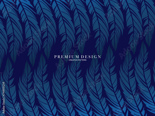 Blue feather premium background. Abstract dynamic composition. Modern vector feather illustration. photo