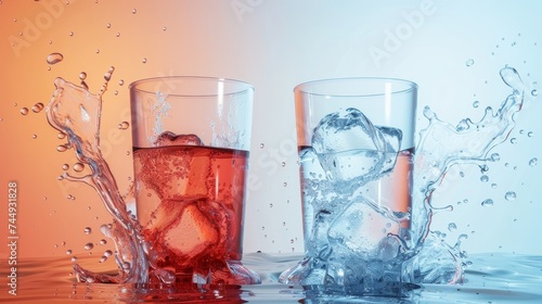 A glasses of water with ice in it.