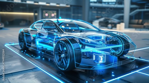 A sleek and aerodynamic holographic car.