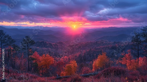 Mountain Sunset Panorama - The Great Smoky Mountains