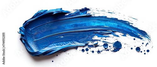 Top view of hand painted strokes of blue paint isolated on white backdrop with a space for text or product, Generative AI.