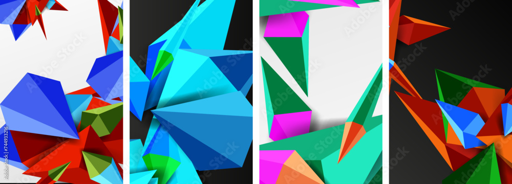 Mosaic triangles poster geometric abstract background set Mosaic triangles poster geometric abstract background set