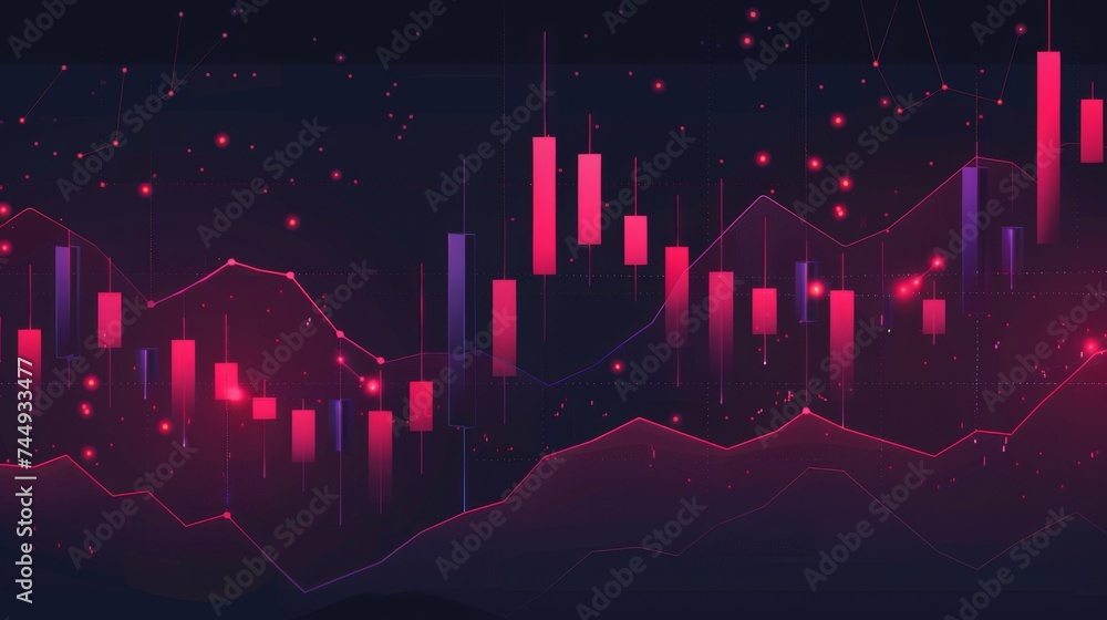 Red candlestick pattern charts, trading analysis, stock market. - obrazy, fototapety, plakaty 