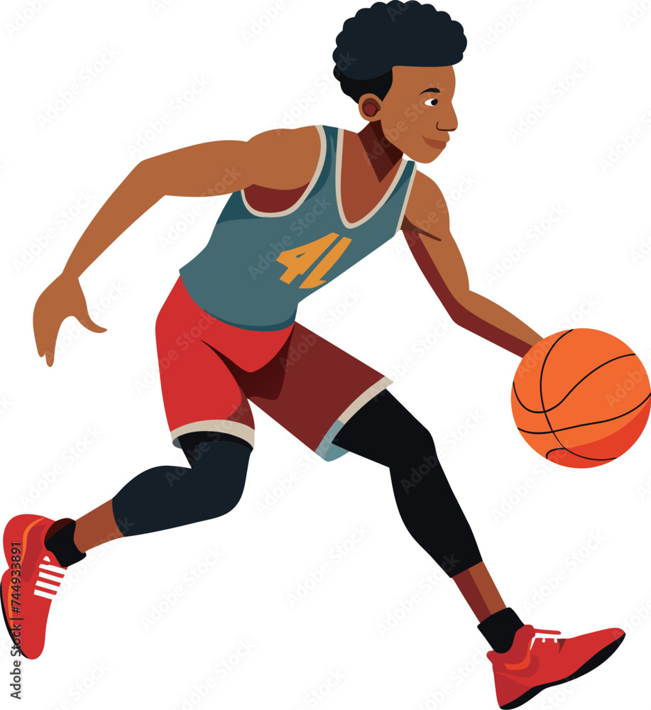 Illustration of a basketball player running with ball on isolated white background Illustration of a basketball player running with ball on isolated white background