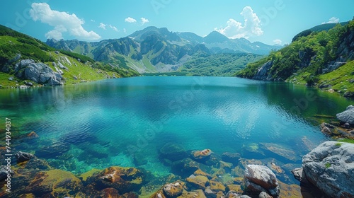Mountain lake in the mountains. Beautiful natural landscape.