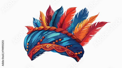 Indian headgear turban with feather icon isolated 