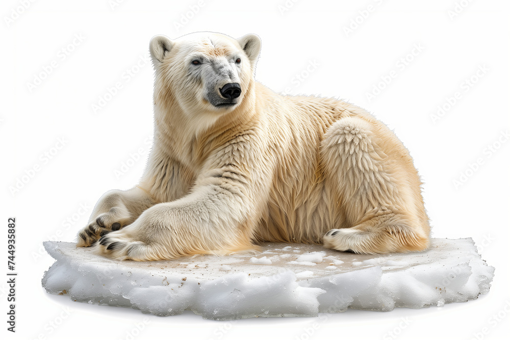 Fototapeta premium White Polar Bear on ice floe Isolated on a White Background