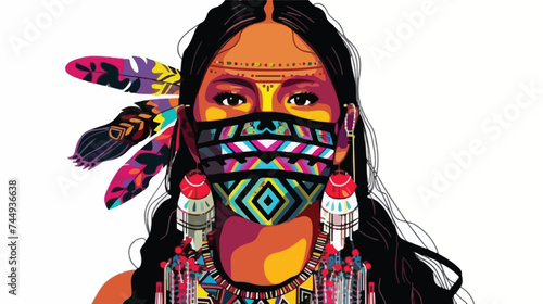 Indigenous woman with traditional facemask isolated