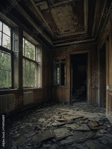 An old  wooden  abandoned  scary house.