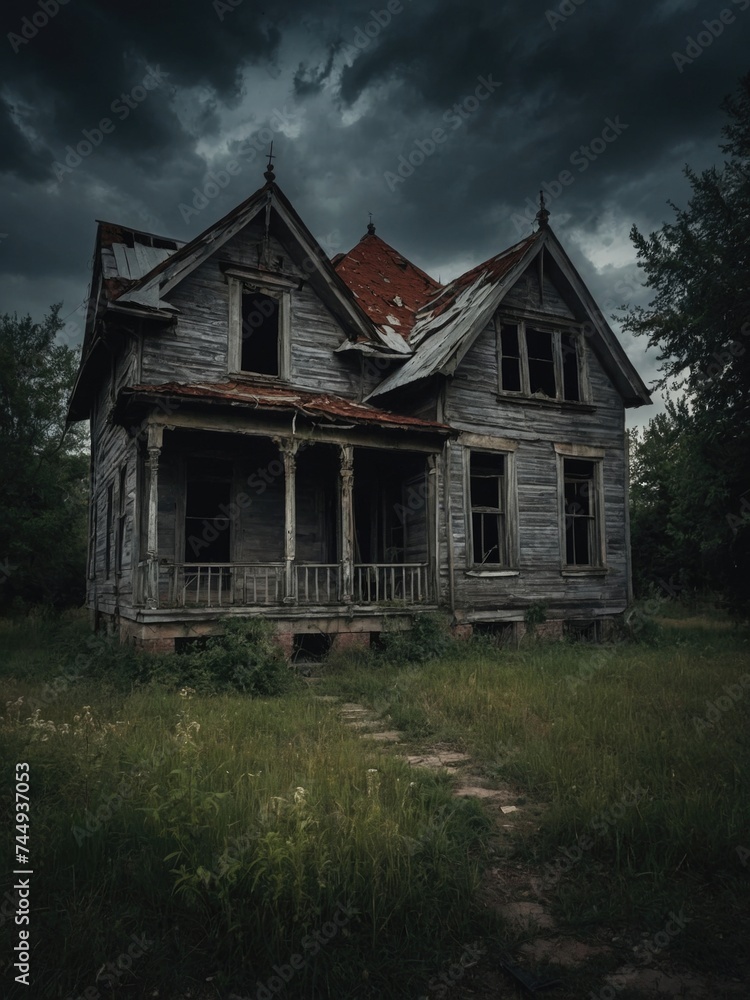 An old, wooden, abandoned, scary house. An old, wooden, abandoned, scary house.
