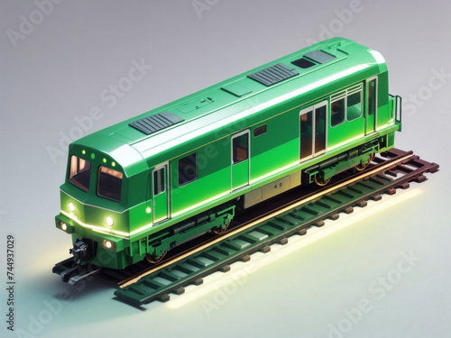 Train or metro, locomotive on rails. Modern city transport, railway commuter isolated on gradient white background, 3d render illustration 