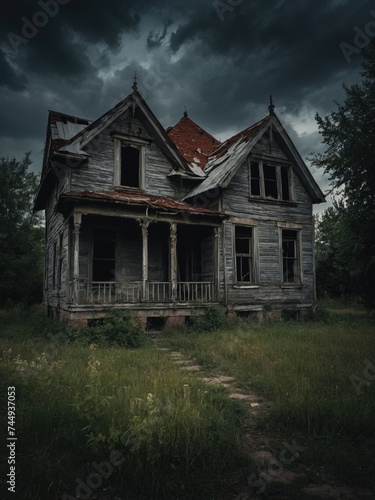An old, wooden, abandoned, scary house.