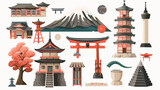 Japan poster tourism collection icons vector illustrtion