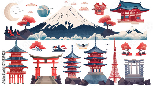 Japan poster tourism collection icons vector illustr photo