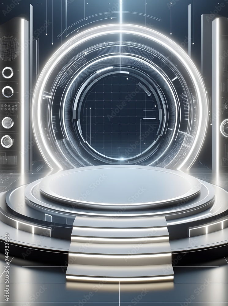 Fototapeta premium a 3D illustration renders a futuristic empty clean stage background, modern podium, AI generated