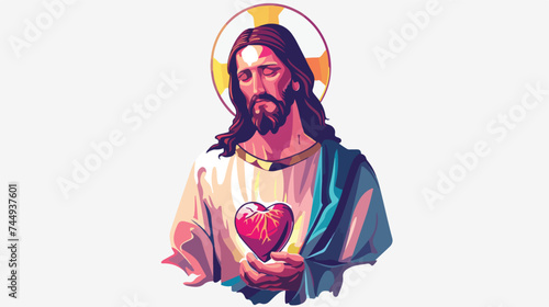 Jesus christ man with sacred heart over white background
