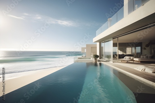 luxurious contemporary beach house with pool and sun loungers © VisualVanguard