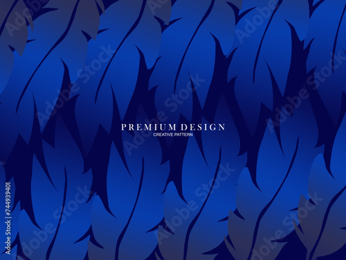 Blue feather premium background. Abstract dynamic composition. Modern vector feather illustration.