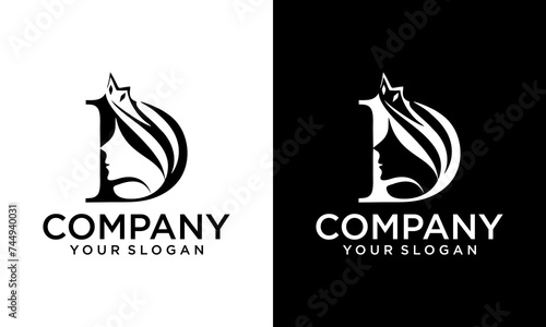 Creative Serif letter d silhouette of queen with crown