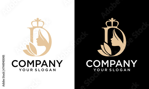 Creative Serif letter d silhouette of queen with crown