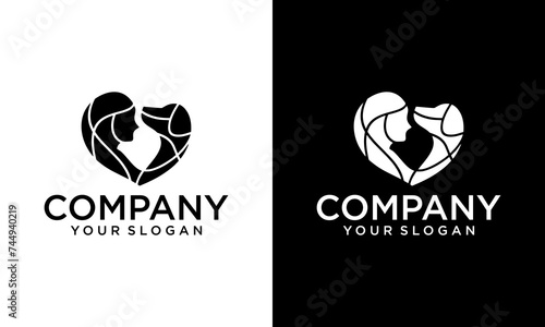 Creative human and dog animal charity logo with love. Pet lover. People, Cat and Dog.Pet care logo. illustration women hug dog and cat, heart pet