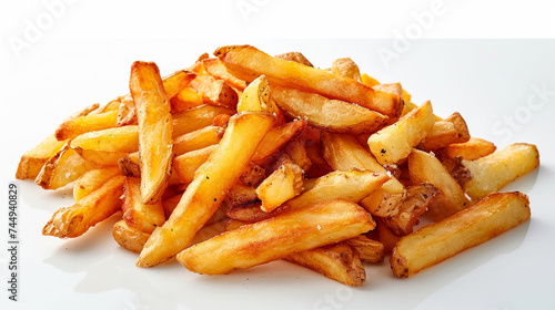 A mouthwatering serving of french fries piled high on a clean white background. 