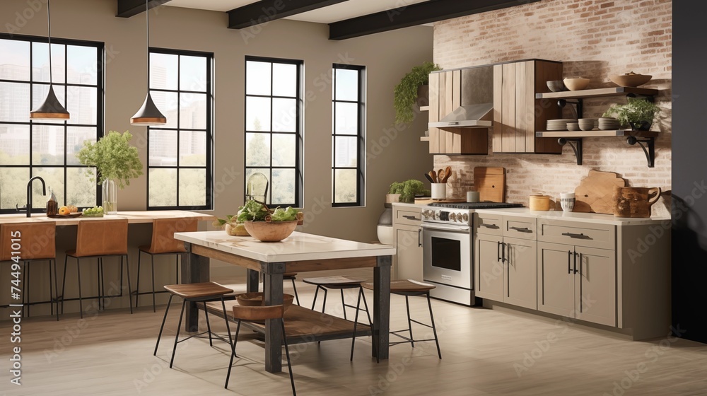 Modern Rustic Kitchen with Soft Taupe Walls and Organic Elegance Create a modern rustic kitchen with soft taupe walls