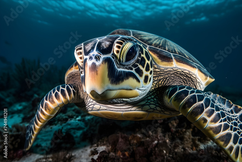 Hawksbill sea turtle in the Maldives area of the Indian Ocean