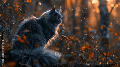 Majestic Long-haired Cat in Golden Hour Light
