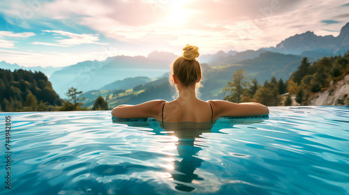 spa - woman in health pool for relaxation photo