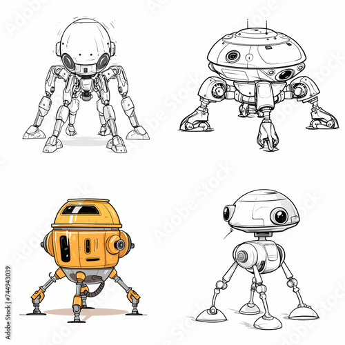 Alien Probe Robot (Exploration Robot). simple minimalist isolated in white background vector illustration
