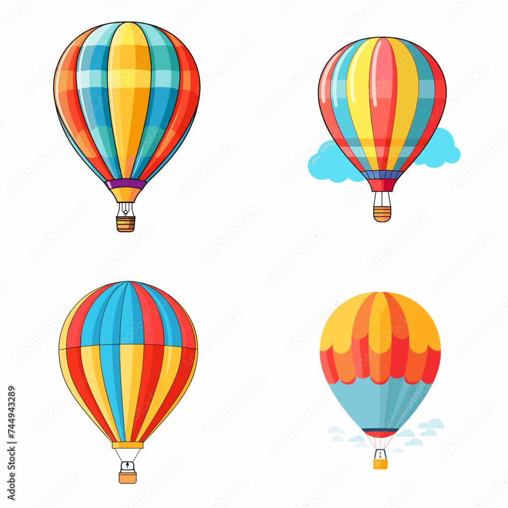 Fototapeta premium Hot Air Balloon (Colorful Hot Air Balloon). simple minimalist isolated in white background vector illustration