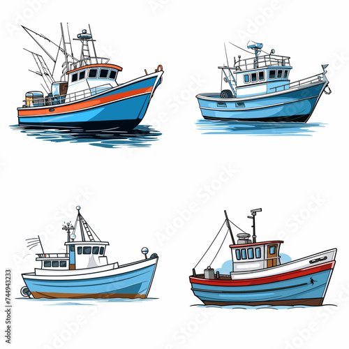 Fishing Boat (Fishing Trawler). simple minimalist isolated in white background vector illustration