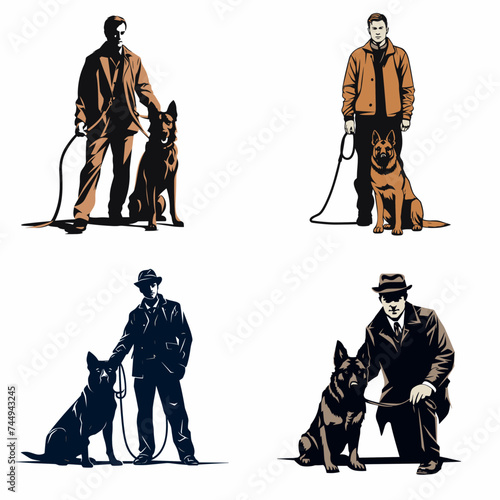 "Dog Handler". simple minimalist isolated in white background vector illustration
