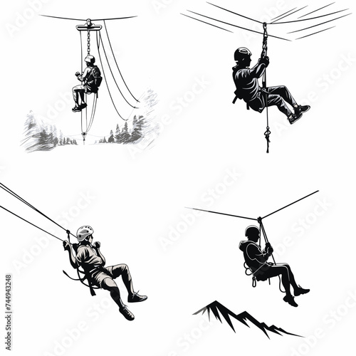 Zipline (Adventure Zipline). simple minimalist isolated in white background vector illustration