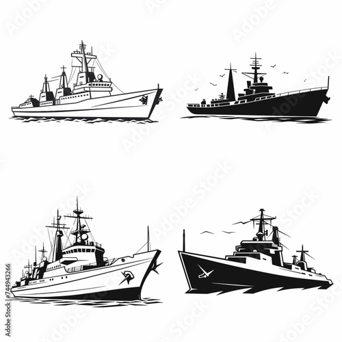 "Warship Silhouette". simple minimalist isolated in white background vector illustration