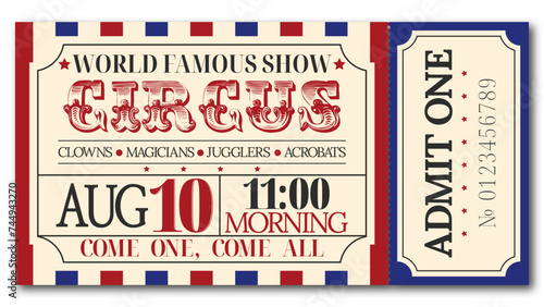 admit one circus ticket red and blue